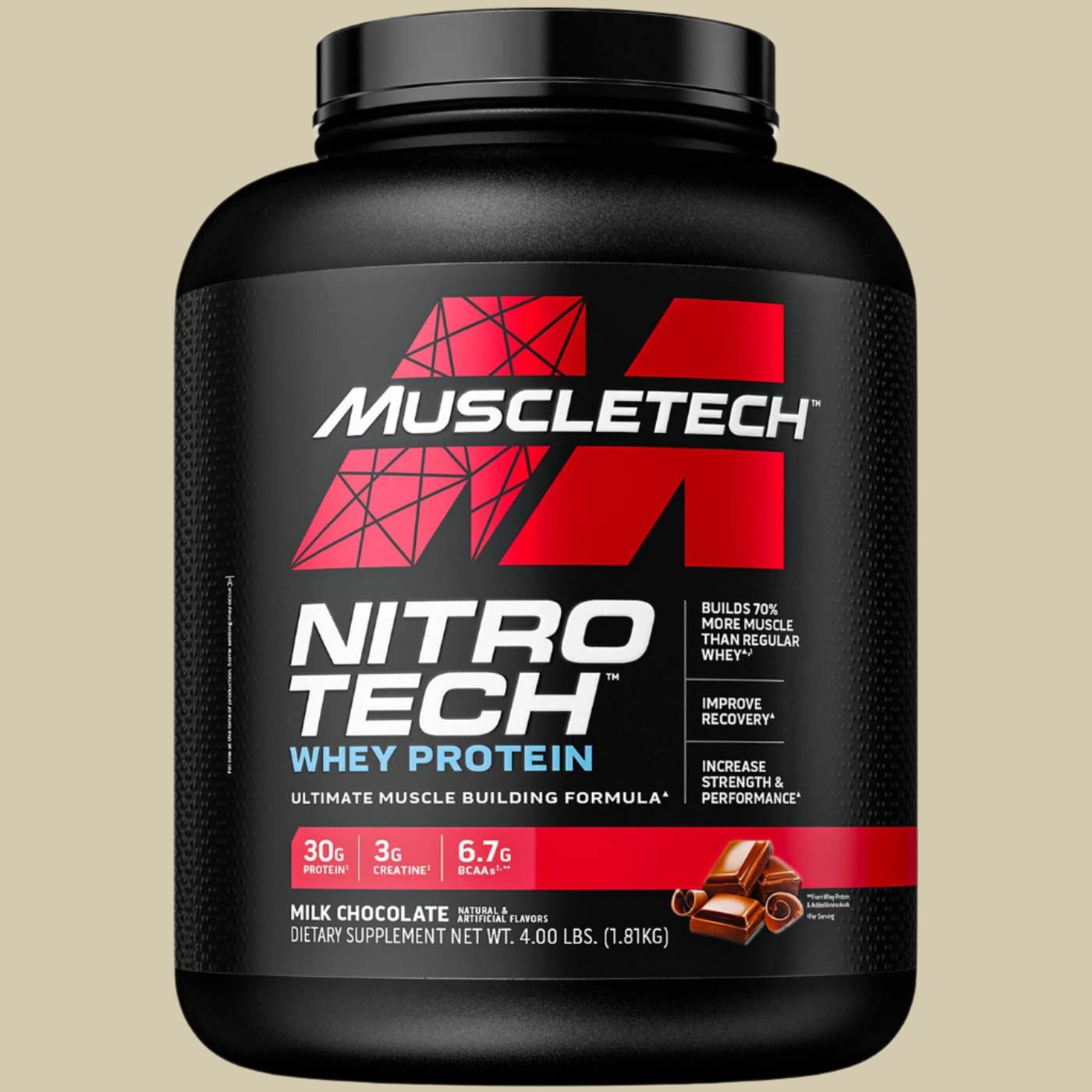 MUSCLE TECH NITRO TECH - WHEY PROTEIN 4LBS/1.8KG 40 SERVINGS